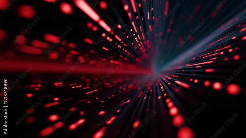 Wall mural abstract digital background glowing red dots and lines form dynamic futuristic tunnel conveying spee
