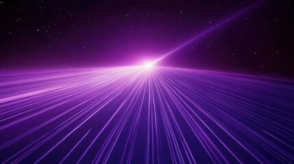 Purple Horizon: Luminous Lines Converging Under Starry Sky, Abstract Perspective