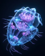 Luminescent Tunicate: Macro Stylized Scientific Study in Dark Water