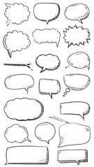 Fototapeta premium Hand-drawn collection of various speech bubbles in different shapes and sizes.