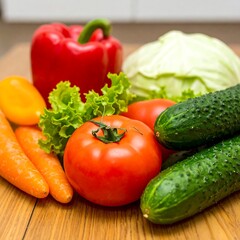 Fresh vegetables on a wooden surface