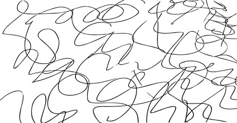 Fototapeta premium Abstract image of chaotic lines and curves, creating a random, scribbled pattern on a white background.