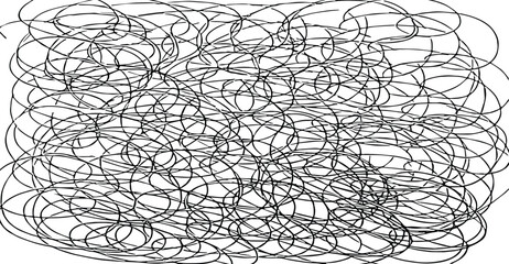 Fototapeta premium Abstract chaotic scribble of interwoven lines, creating a dense and tangled pattern on a white background.