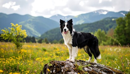 Dog in a mountain meadow
