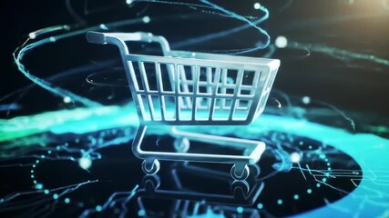 Shopping cart icon with digital network background - Powered by Adobe
