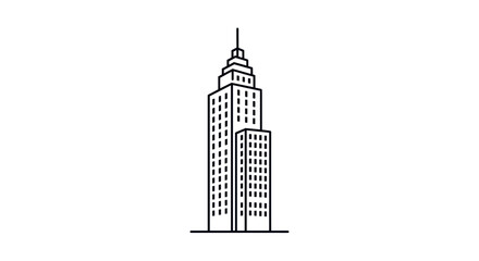 Obraz premium Line drawing of a skyscraper with many windows and a spire on top.