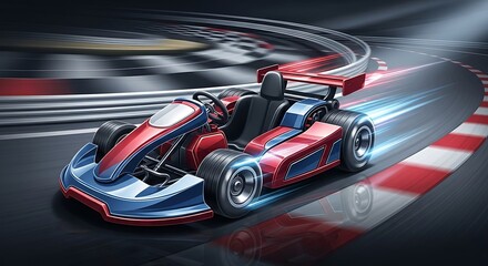 High Speed Racing Go Kart on Track with Motion Blur and Dynamic Lighting