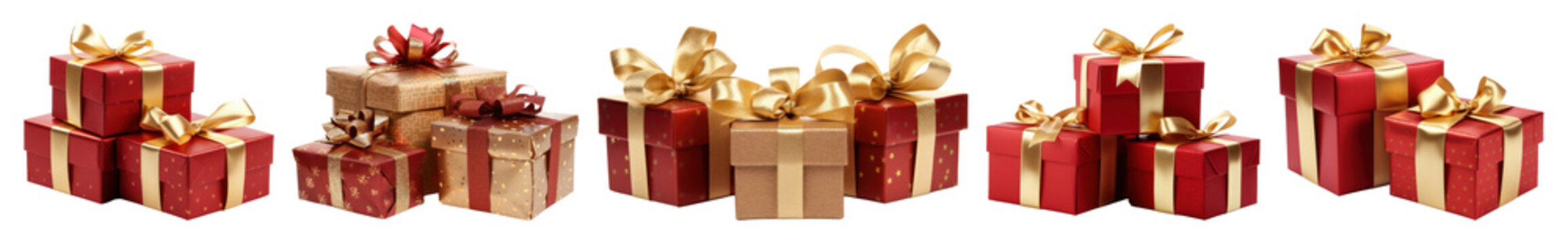 PNG Festive red and gold presents, element set on transparent background