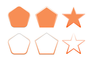 Orange Geometric Shapes PNG – Star and Pentagon Icons with Outline and Fill Style on Transparent Background for Design and UI Use

