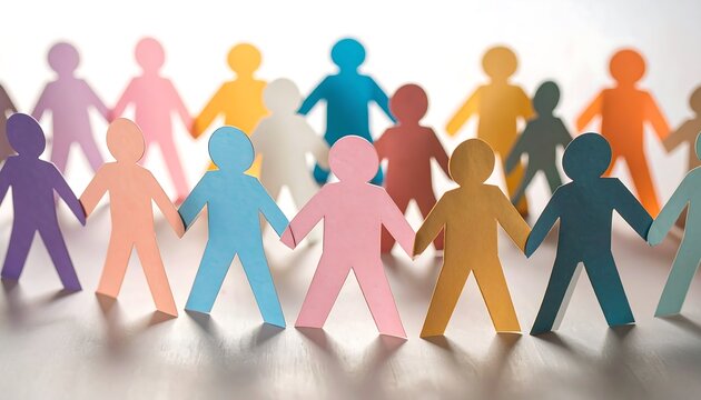 Colorful paper cutouts of people holding hands in a circle