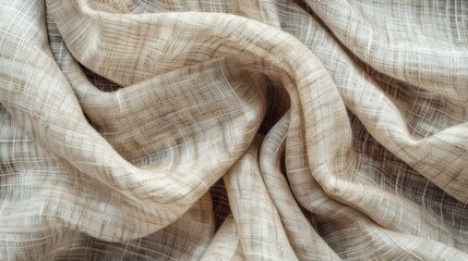 Celebrating world cotton day: textured fabric drapery for sustainable fashion and home decor. Horizontal banner. Copy space. Free space for text