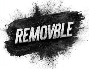 Grunge-style "REMOVABLE" text, boldly displayed in white against a black, explosive brush stroke backdrop