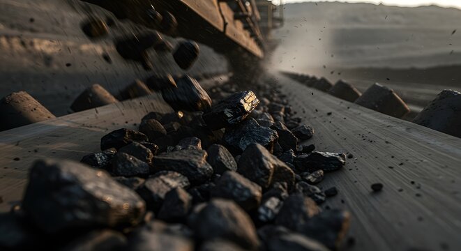 Train Moving on Railway Tracks Near Water with Rocks During Sunset - Powered by Adobe