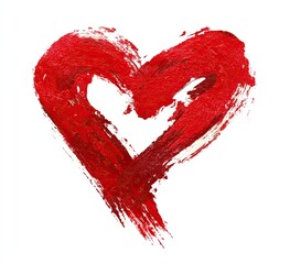 A vibrant red heart shape, painted with bold, expressive brushstrokes, suggesting passion and emotion