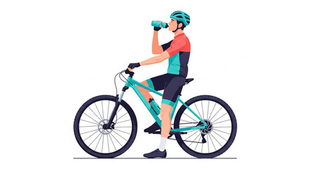 Fototapeta premium Cyclist taking a hydration break during a mountain bike ride.