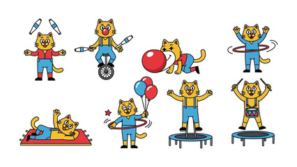 Obraz premium Playful Circus Cat Performance: A delightful illustration showcases a charming cat performing a series of circus acts. Witness the cat's acrobatic skills and clownish antics.