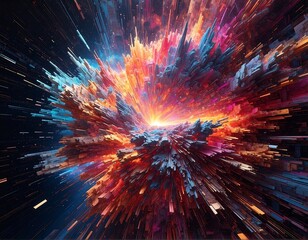 Abstract explosion of vibrant colors and geometric shapes