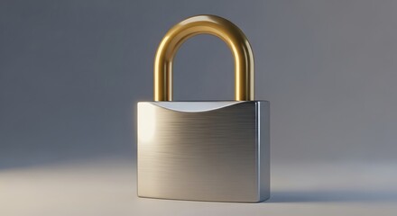 Fototapeta premium Metallic Padlock with Gold Shackle on Gray Background for Security and Locking