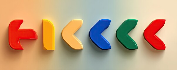 Five colorful, 3D arrow shapes arranged in a row on a gradient background