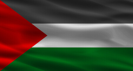 Obraz premium Palestine flag with fabric texture. Realistic flag of Palestine waving