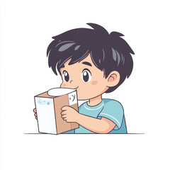 Boy attentively reading a book.