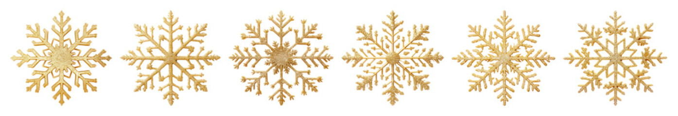 PNG Golden snowflakes decorative border, element set on transparent background