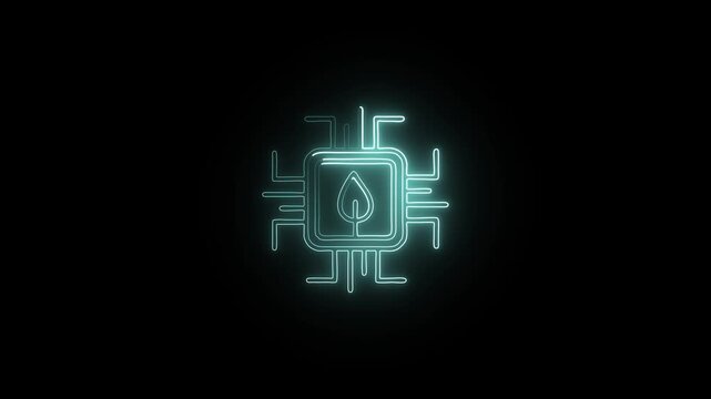 Green tech icon neon, Pastle