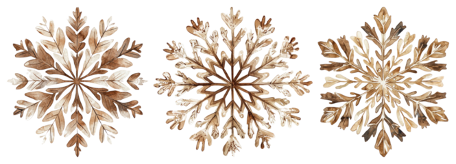 PNG Intricate watercolor snowflake designs, element set on transparent background