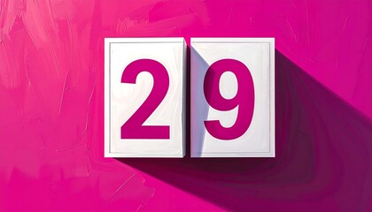 Two white squares with bold pink numbers 29, displayed against a textured magenta backdrop.