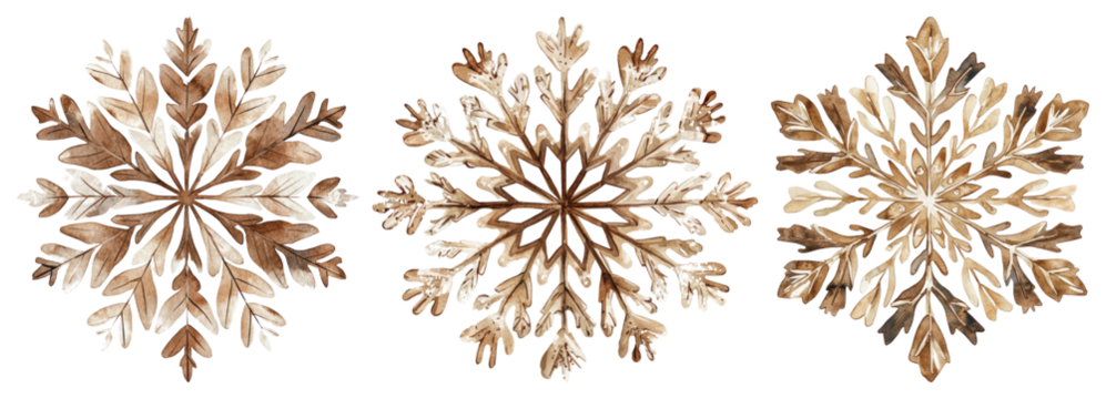 PNG Intricate watercolor snowflake designs, element set on transparent background