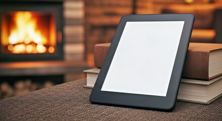 Cozy E-Reader Mockup in a Rustic Living Room