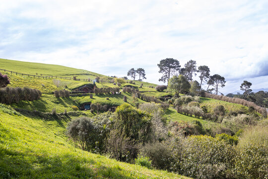 Hobbiton village in matamata, new zealand landscape