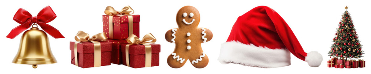 PNG Festive holiday decorations collection, element set on transparent background