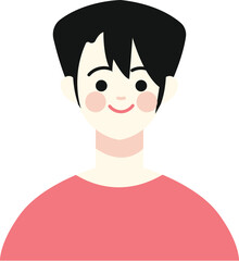 Cartoon Boy with Short Black Hair and Pink Cheeks in a Red Shirt