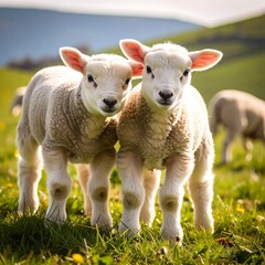 Obraz premium Two baby sheep in a field