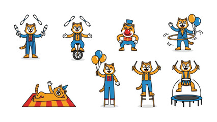 Fototapeta premium Cat circus performers: Playful cartoon cat circus performers showcasing their various talents and skills.
