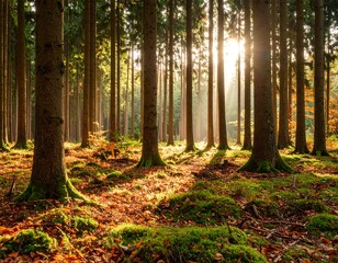 Obraz premium Sunlight streams through a dense forest (2)