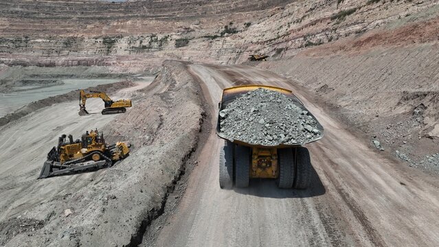 Dump truck at the Orapa Diamond mine pit in Central Botswana, Africa