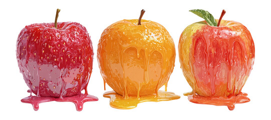 Fresh Apples with Colorful Glaze on Transparent Background for Creative Use