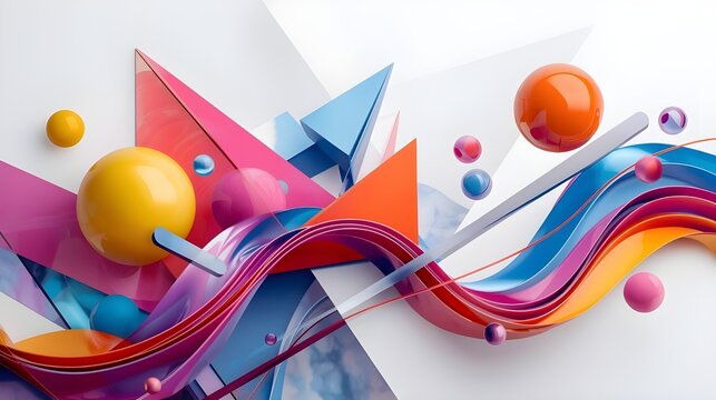Abstract colorful easter eggs and geometric shapes on white background - Powered by Adobe
