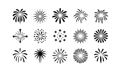 Collection of Black and White Stylized Firework Icons