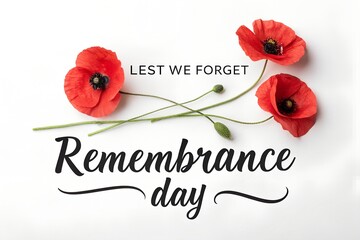 Remembrance day with red poppy flower isolated on white background