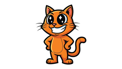 Obraz premium Smiling Cat Cartoon: A cheerful orange cat with a wide, inviting grin, stands tall and proud. The cartoon embodies a sense of friendliness.