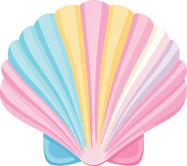 A colorful seashell with soft, pastel rainbow shades, ideal for beach, summer, and delicate nature-themed designs. Generative AI