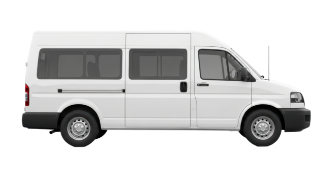 Isolated white minibus for passenger transportation on a neutral background, mobility