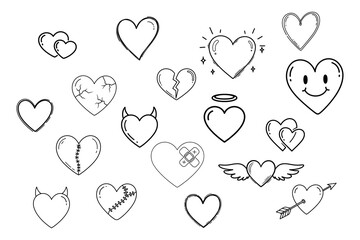 Vector art of collection of heart doodles for creative projects