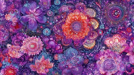 Vibrant floral paisley pattern, design for fabric