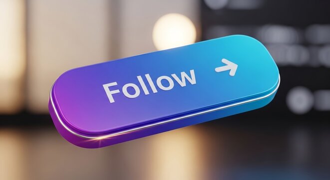 Compelling 3D 'Follow' button with vibrant gradient and arrow icon, perfect for social media engagement and online growth strategies.