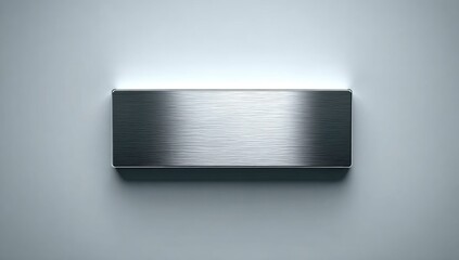 Brushed metal rectangle, horizontally oriented, subtly lit, against a light grey background