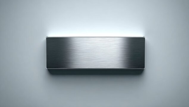 Brushed metal rectangle, horizontally oriented, subtly lit, against a light grey background